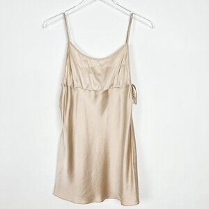 Jillian Jones Camisole Top Women's Size L Champagne 100% Silk Bow Ties Coquette